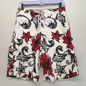 Kirra White & Red Floral Surf Board 30" Shorts Mens MD VTG Y2K 90s Rare 10"